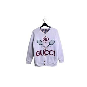Gucci Tennis Logo Reversible Sweatshirt Jacket Silk Lining